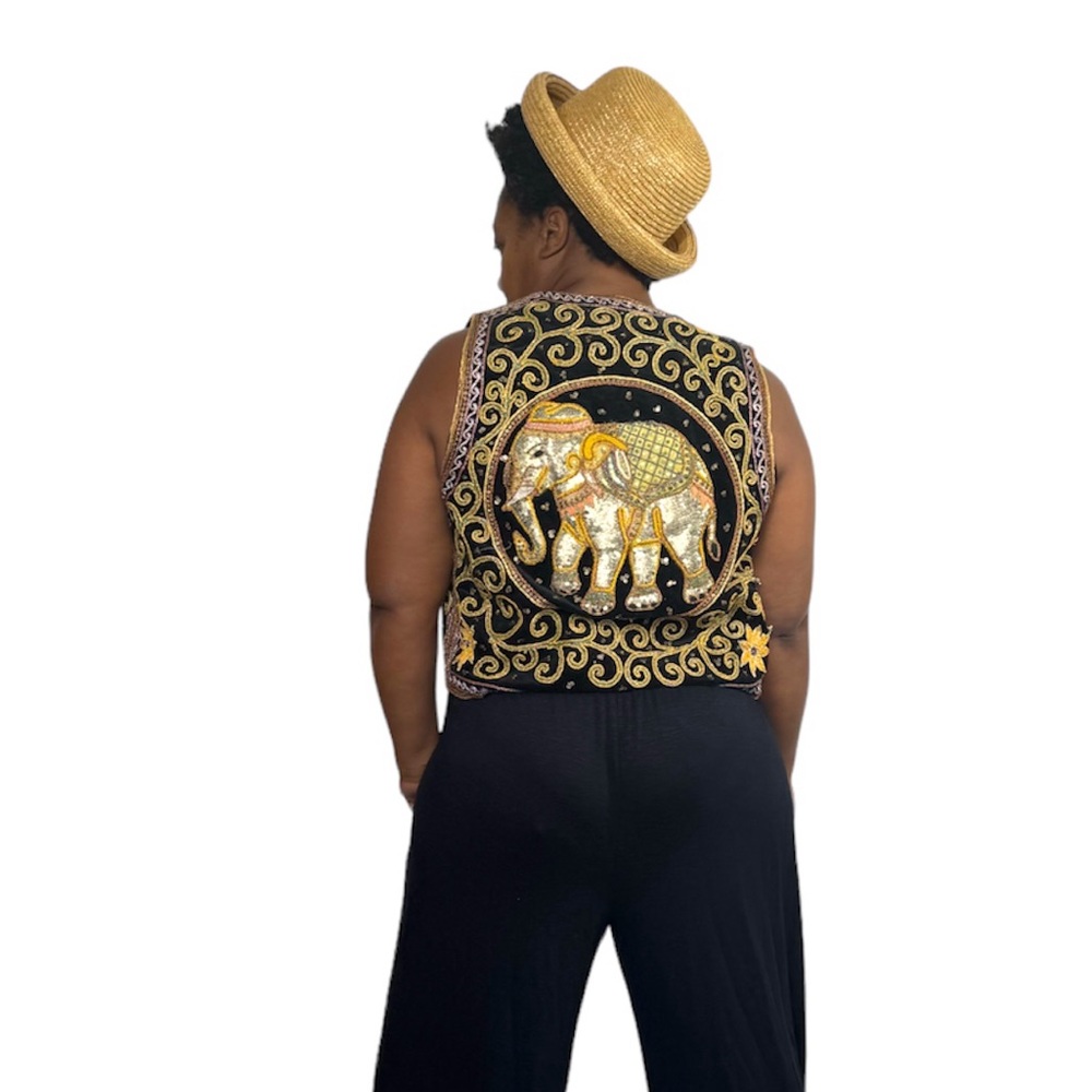 Vintage Vest Elephants Sequin Party Statement